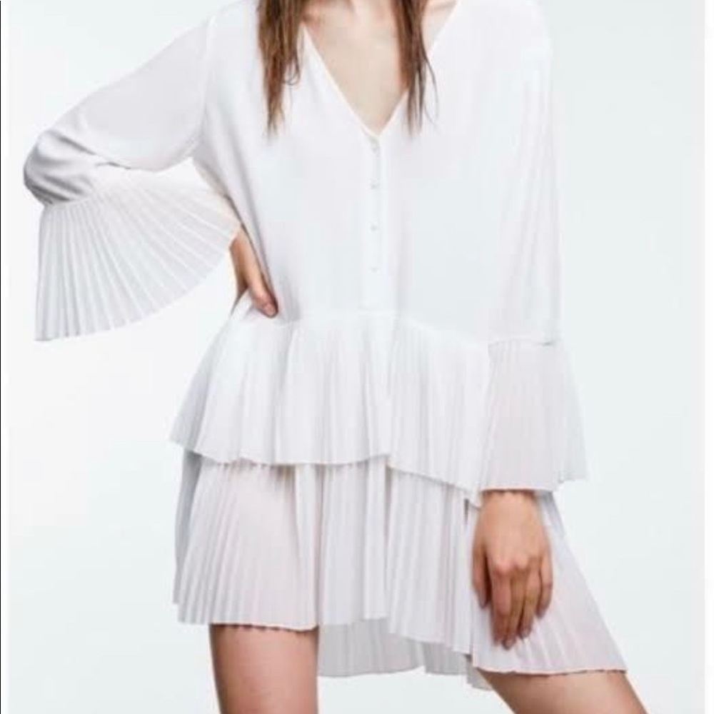Zara White Ruffled Mini Dress